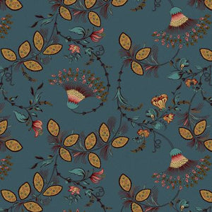 A rich deep turquoise jewel tone with yellow and red fan style flowers on top. This lovely fabric is a little traditional with a feminine touch. From Henry Glass By Yeo, Michelle Lille by Michele Yeo Collection In Floral DESCRIPTION 100% Cotton, 44/45in