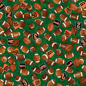 Footballs are tossed on richly colored fields as small scale novelty motifs. Perfect for quilts, kids room décor, or novelty accessories for your athlete or football fan! ©Dan Morris100% cotton, 44/5"