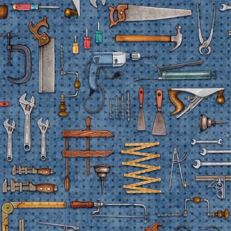 No matter what the skill level, ©Dan Morris celebrates those that create, construct, and fix all that makes the world a finer place. Small-scaled carpenter’s tools appear in a decorative stripe and tossed layouts. Create a custom quilt, apparel, or accessories for your favorite handyperson with this one-of-a kind collection! 100% Cotton, 44"