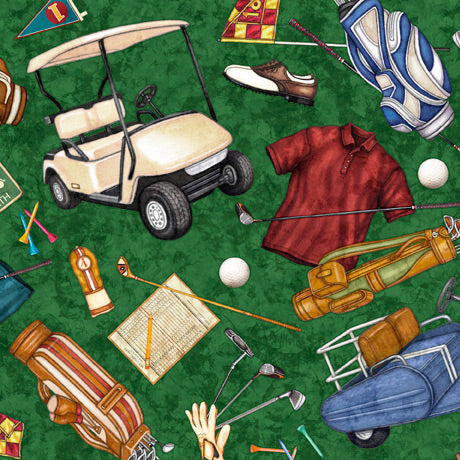 Here’s all you need to create that special quilt, novelty apparel, or accessory for your favorite golfer! A golf course scenic, golf equipment, golf balls, and traditional golfer’s plaid in stunning detail and rich color. Create projects that are truly up to par!