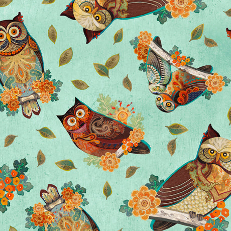 A family of owls adorned in intricate detail and jeweled color are perched in a 24” panel complimented by coordinating owl designs, an ornate floral, and scallop texture. This collection will appeal to both the young and old with its sophisticated yet playful aesthetic. Quilts, home décor items, apparel, and accessories await! ©David Galchutt