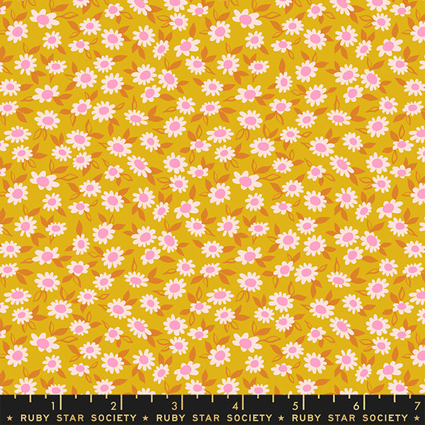 Melody Miller for Ruby Star Society - collection Stay Gold.  These daisy print fabrics are great for adding a little whimsy to your next project. Each color is unique in it's own way!