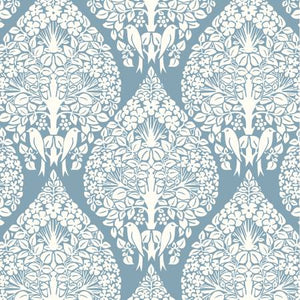 This gorgeous V&A fabric titled "The Lerna" from the Craft Cotton Company is gorgeous and is the prettiest light blue. Accompanied by white trees with leaves and birds. Would make a gorgeous pillow, curtains, quilt or even clothing! Get creative with this pretty fabric 