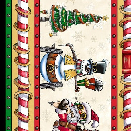 ©Desiree’s Designs delivers a Christmas collection in her fantastical, whimsical, steampunk world. A large feature panel and border stripe mix and match seamlessly with themed coordinates to create a one-of-a-kind project. And be sure to try the recipes!