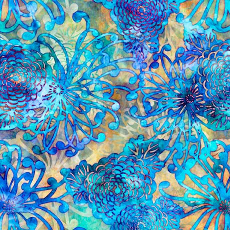 Rich, vibrant color, and layered textural elements of florals, dragonflies, and geometrics combine for another outstanding collection by artist ©Dan Morris. This QTique collection integrates the technology of digital printing with the aesthetic and traditional weave of batik with the QT soft hand finish