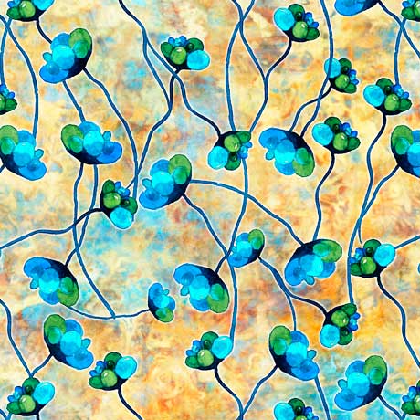 Rich, vibrant color, and layered textural elements of florals, dragonflies, and geometrics combine for another outstanding collection by artist ©Dan Morris. This QTique collection integrates the technology of digital printing with the aesthetic and traditional weave of batik with the QT soft hand finish