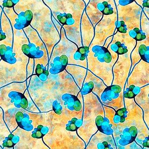 Rich, vibrant color, and layered textural elements of florals, dragonflies, and geometrics combine for another outstanding collection by artist ©Dan Morris. This QTique collection integrates the technology of digital printing with the aesthetic and traditional weave of batik with the QT soft hand finish