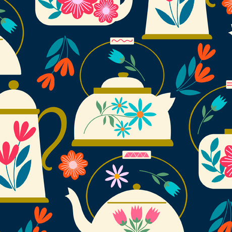 Artist Priyadarshini shares her love of folk art in this charming collection of teapots and florals. With a hint of modern-vintage, this ensemble will render unique contemporary quilts, sweet apparel, and trendy accessories. Don’t forget the pixie dots! ©Priyadarshini for Ink & Arrow