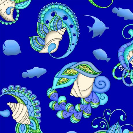 This stripe is great for any pattern that calls for a striped fabric! Quilt border, bag, table runner, placemat, etc. Paisleys mix with seashells for a sophisticated coastal inspired collection. Rich ocean blues will add a decorator’s touch to your beachy or nautical projects. Create quilts, home décor accents, seaside accessories, and so much more!