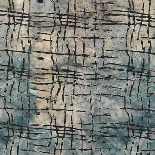 This beautiful fabric is a watercolor of greys, greens, blues, and teals covered with black crosshatch.   - 100% cotton 