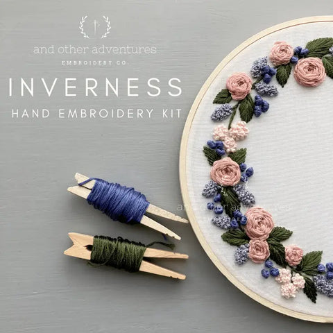 This is a great beginner project that includes the following:  * Pre-printed cotton fabric   * 6-inch embroidery hoop   * Full skeins of DMC embroidery floss  * Embroidery Needle   * Online stitch tutorials   * A stitch guide   * Tips and tricks that I use everyday. Clothespins not included.