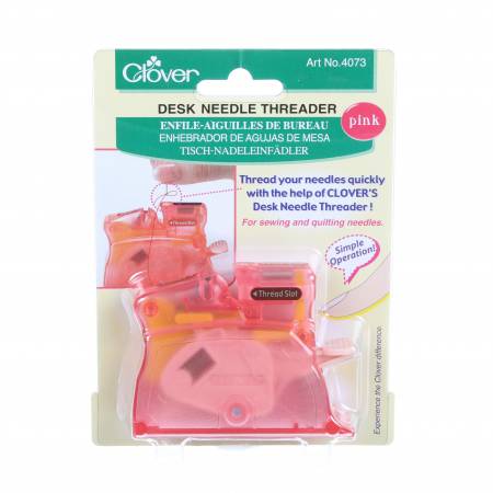 Clover Desk Needle Threader can be used to thread thick and fine needles. Insert the thread in the groove, set in the needle, eye part down and press the lever. Pull out the threaded needle and cut the thread. What could be easier.
