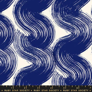 This fabric from Ruby Star Society is designed by Alexia Abegg for Moda. This design looks like it was painted right on to the fabric! Beautiful navy paintbrush waves over a white background. This fabric would be so fun to cut up and piece together in a quilt. It is also light and soft enough to become garments. 