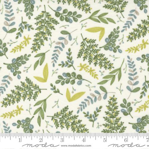 This fabric is covered in leaves from all different kinds of plants. Leaves tossed all over a white background. The leaves vary in color, with sage green, light green, forest green, and some yellow browns. Beautiful addition to any project. 100% cotton 43"/44" wide. 