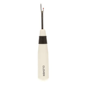 The slim tip slips under the threads and easily cuts threads on fabrics or button holes. Includes a non-slip screw-on handle. Use for ripping out seams, basting threads and cutting thread under buttons.