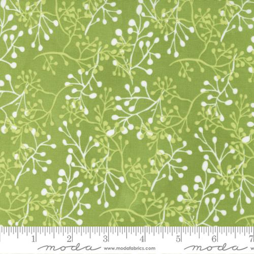 This fabric is covered in branches in light green and white and are on top of a darker fern green background. This fern green is a darker yellow green that is rich in color. Great addition to any project. 100% cotton 43"/44" wide. 