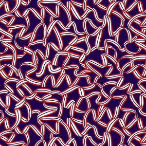 Swirls of red, white and blue ribbons on a navy background.  American Style by Chelsea Design Works for Studio E.  100% Cotton, 44/5".