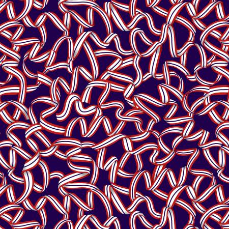 Swirls of red, white and blue ribbons on a navy background.  American Style by Chelsea Design Works for Studio E.  100% Cotton, 44/5".