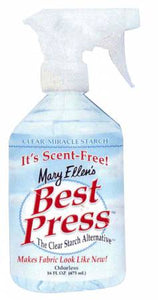 Best Press Starch and Sizing Alternative has been our best seller for years! With Best Press, there's no flaking, clogging, or white residue on dark fabrics! 