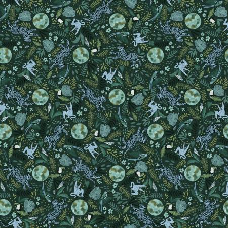 This print features jungle animals on an emerald colored background with leaves and other tropical plants. Beautiful colors and pretty animals! Super soft hand - From Studio E By Borges, Victoria Earth Day Every Day by Victoria Borges Collection
