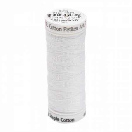 Solid Premier Quality, long staple, highly mercerized Egyptian cotton. Has a matte finish to create a soft, warm, natural look and feel. Sulky 12wt cotton is used for a more emphatic look. One strand of 12wt cotton petites equals two strands of the typical embroidery floss.  Machine or hand stitch.