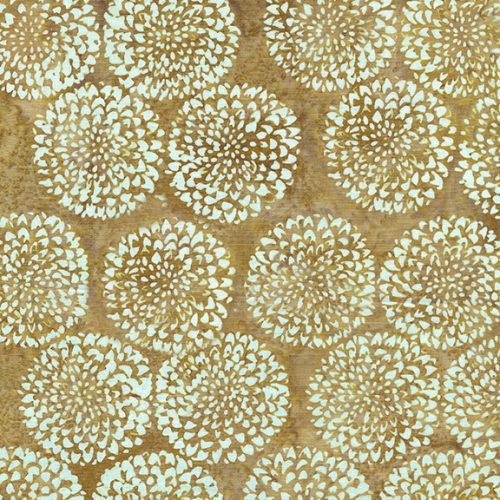 This batik isa lot lighter in person and is a beautiful golden yellow with dark spots throughout. The beauty of a batik is the variation in color that you can get from it! Bright dandelion style flower relief all over. 