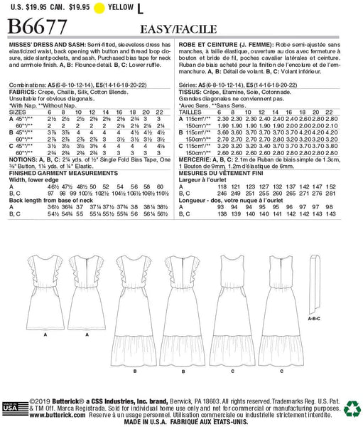 Semi-fitted, sleeveless dress has elasticized waist, back opening with button and thread loop closure, side slant pockets, and sash. Purchased bias tape for neck and armhole finish.