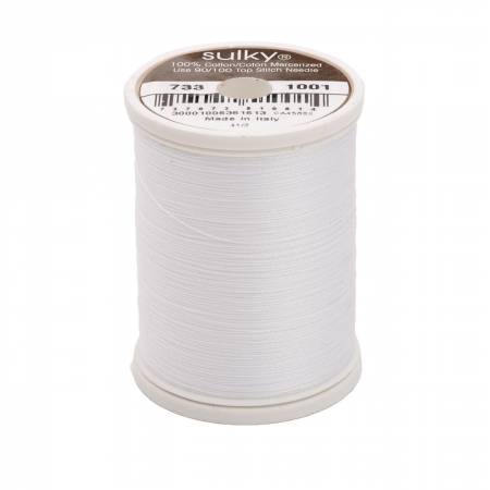 500yds, 30wt, Solid Premier Quality, long staple, highly mercerized Egyptian cotton. Has a matte finish to create a soft, warm, natural look and feel. Sulky 30wt cotton is used for a more delicate look to your work.  Great for topstitching & quilting