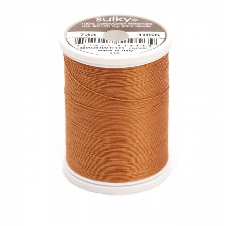 500yds, 30wt, Solid Premier Quality, long staple, highly mercerized Egyptian cotton. Has a matte finish to create a soft, warm, natural look and feel. Sulky 30wt cotton is used for a more delicate look to your work.  Great for topstitching & quilting