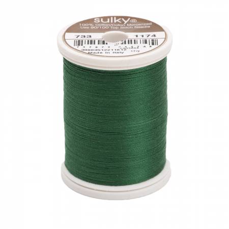 500yds, 30wt, Solid Premier Quality, long staple, highly mercerized Egyptian cotton. Has a matte finish to create a soft, warm, natural look and feel. Sulky 30wt cotton is used for a more delicate look to your work.  Great for topstitching & quilting