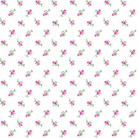 Delicate pink rosebuds on a white ground.  100% Cotton Flannel, 43/44in