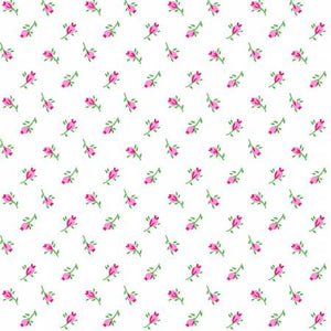 Delicate pink rosebuds on a white ground.  100% Cotton Flannel, 43/44in