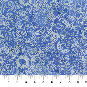 This cotton batik is from Banyan Batiks for Northcott Fabrics - This batik is made up of blues and brown greys and has floral design covering the whole fabric. The longer you look at it the more shapes you see! 