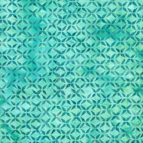 This bright batik is a vibrant aquamarine blue. Reminiscent of the water with the differentiation in saturation. Diamond geometric shapes cover this teal background.  Great for quilting, clothing and crafting.