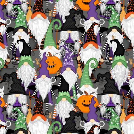 Multi packed gnome toss! This fun Halloween gnome fabric is full of gnomes with fun hats, spider webs, pumpkins, skulls and more. Make your next holiday decorations made out of this! 