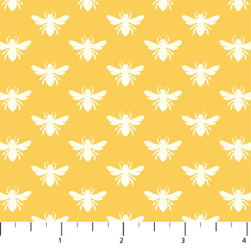 This fabric is a beautiful gold color with white bee silhouettes. This fabric coordinates with the two others from this collection. This fabric is designed by Heather Bailey. 