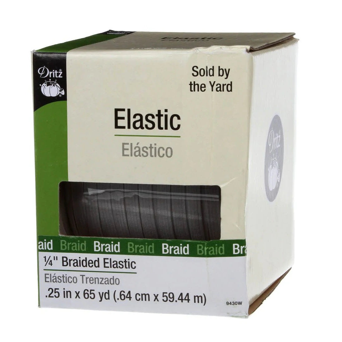 Dritz Braided Elastic is the most basic elastic. It is lightweight, slightly ribbed and it narrows when stretched. It is most often used on necklines, sleeves, waistbands and swimwear waistbands and leg bands.   Lightweight, slightly ribbed and narrows when stretched. Use on necklines, sleeves, waistbands and swimwear waistbands and leg bands. Machine washable and dryable in temperatures up to 200 degrees F.  Sold by the yard.