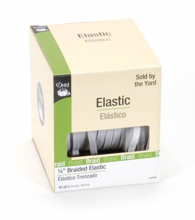Dritz Braided Elastic is the most basic elastic. It is lightweight, slightly ribbed and it narrows when stretched. It is most often used on necklines, sleeves, waistbands and swimwear waistbands and leg bands.   Lightweight, slightly ribbed and narrows when stretched. Use on necklines, sleeves, waistbands and swimwear waistbands and leg bands. Machine washable and dryable in temperatures up to 200 degrees F.  Sold by the yard.