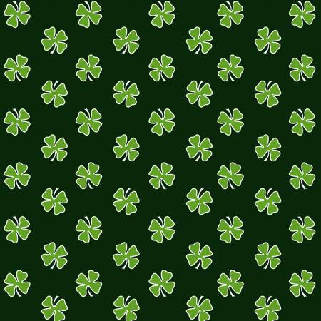 Green shamrock tossed on a black background. From Henry Glass, By Tachiera, Andrea - Hello Lucky by Andrea Tachiera Collection In Holiday -   100% Cotton, 44/5"