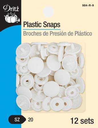 Dritz Plastic Snaps are the perfect closures for a variety of projects. Easy to attach using Dritz 984P Plastic Snap Pliers (sold separately) and are safe for baby and children’s items as well as adult apparel and accessories. Each set includes a decorative cap, socket, stud and round cap. Can be machine washed and dried or dry cleaned.