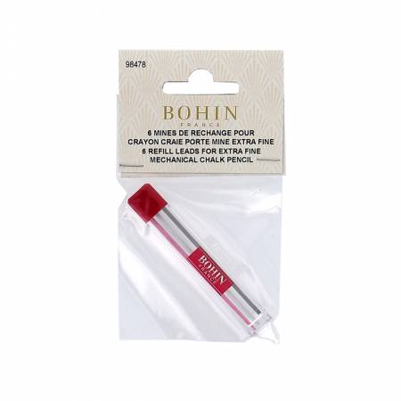 Extra Fine Mechanical Chalk Pencil Refill. This package contains 6 refill leads for use in the Extra Fine Mechanical Chalk Pencil #91473 (sold separately). Water soluble, can be washed out or erased with any fabric eraser.