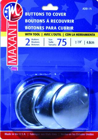 Buttons to cover with tool. Assortment of sizes, as well as quantities. Wire back on button. Instructions on back of box