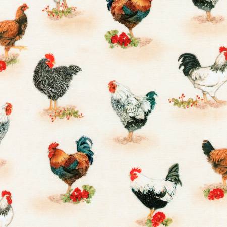 Down on the Farm by Kaufman Collection, Country Chickens collection.  100% Cotton, 44/5"
