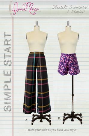 The Starlet Trousers & Shorts is one of the seven patterns in Anna Maria's SIMPLE START skill building collection of patterns!  Skills learned in this pattern are front & back darts, waistband facing, fusible interfacing, lapped zipper and rolled hem!  This is also a great project to get your plaid matching on point! These patterns are perfect to teach from and were developed from the most popular classes that Anna Maria developed for her shop, Craft South. Sizes included: XXS-XXL