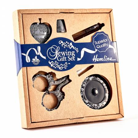 Premium sewing set in antique silver colour 9.5cm/3.75” sharp tip embroidery scissors with scrolling floral handles 150cm/60” magnetic back retractable tape measure Heart pendant thread cutter Non-slip metal thimble 3 hand needles in glass storage tube Plastic free multilingual hangsell packaging Item dimensions: 15 x 16 x 2cm (5.9” x 6.3” x 0.8”) Item gross weight: 125g (0.28lb)