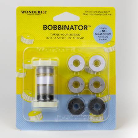 This unique item turns your bobbin into a spool of thread so that there is no need to purchase a separate top thread for small to medium sized projects! The Bobbinator™ includes a reserve compartment to keep 3 additional bobbins in storage, making it to easily store total of 4 bobbins.