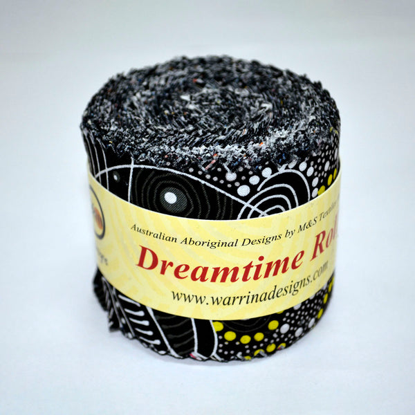 Original, Aboriginal design fabrics from Australia.  100% Cotton  Dreamtime roll - 20 strips, 2 1/2" x 44"  Dream Pack - 40 x 5 inch squares  Fabric Pack (4 x Fat Quarters)