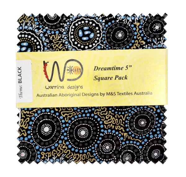 Original, Aboriginal design fabrics from Australia.  100% Cotton  Dreamtime roll - 20 strips, 2 1/2" x 44"  Dream Pack - 40 x 5 inch squares  Fabric Pack (4 x Fat Quarters)