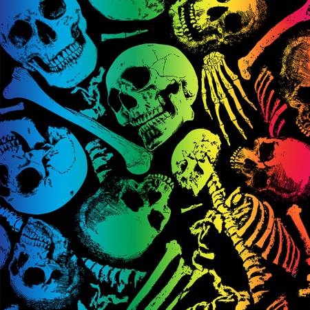 No Bones About It - multicolored skeletons - Gradient by Timeless Treasures Collection 100% Cotton, 44/5".