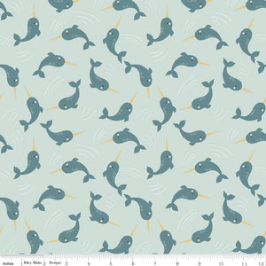 More Narwhals! Mint background with gold-colored horns (not metallic). 